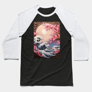 The Great Wave Off Kanagawa and Cherry Blossom Japanese Art Style Baseball T-Shirt